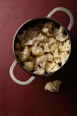 Raw cauliflowers in pan