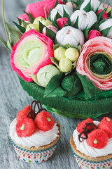 Bouquet from colored paper flowers