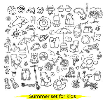 Doodle set of sport, swim goods for kids