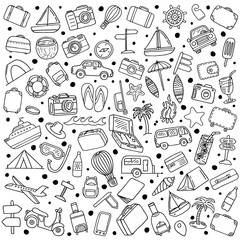 set of hand drawn travel doodle