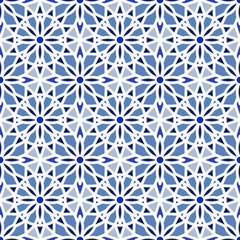 Vector Abstract Seamless Pattern in blue shades. Vintage Geometric East Ornament Pattern. Islamic, Arabic, Indian, . Boho Style.