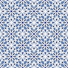 Vector Abstract Seamless Pattern in blue shades. Vintage Geometric East Ornament Pattern. Islamic, Arabic, Indian, . Boho Style.