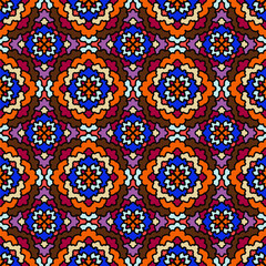 Vector Abstract Seamless Pattern in blue. Vintage Geometric East Ornament Pattern. Boho Style.