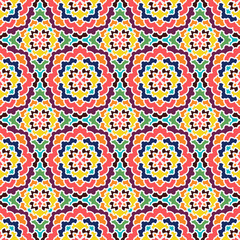 Vector Abstract Seamless Pattern in blue. Vintage Geometric East Ornament Pattern. Boho Style.