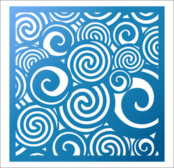 Fototapeta na wymiar Laser cutting square panel. Fretwork abstract pattern with curly swirl circles.