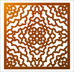 Laser cutting square panel. Fretwork abstract pattern with curly swirl circles.