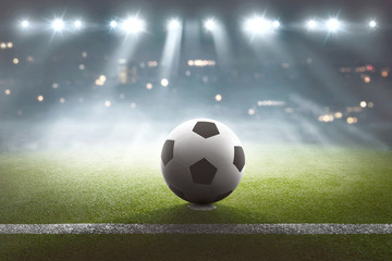Fototapeta premium Soccer field with ball on the stadium and lights