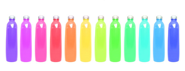 	Isolated Colorful warm to cold color Plastic bottle mock up for advertisement