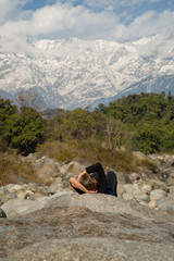 Relaxing while watching mountains during the trekking