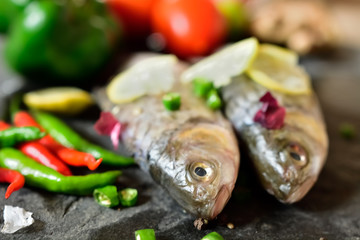 Raw fish on table for cooking