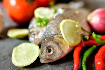 Raw fish on table for cooking