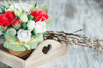 Bouquet from colored paper flowers