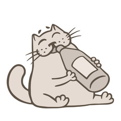 Cartoon gray cat drinks lemonade. Vector illustration