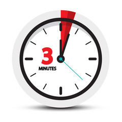 3 Minutes Icon. Clock Face ith Three Minute Symbol.
