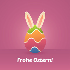 Ostergruß mit Osterei und Hasenohren in lila