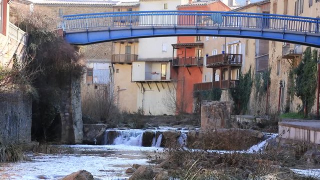 waterfalls of the river Sals and spa town of Renne Les Bains in Aude, France
