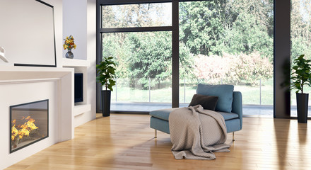 Modern bright interiors room 3D rendering illustration