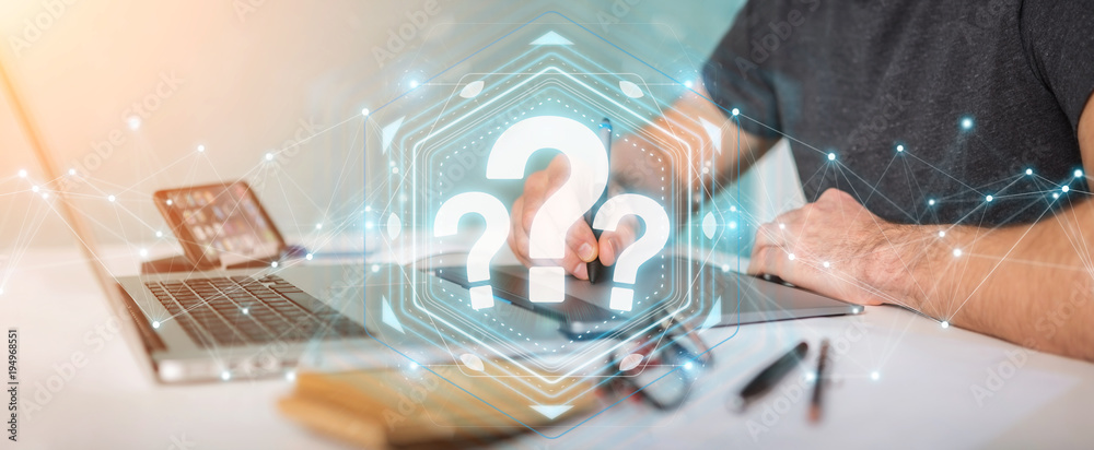 Leinwandbilder graphic designer using question marks digital interface 3d rendering