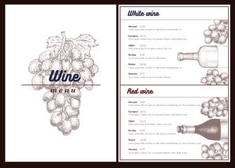 Vector wine menu template. Can be use as menu, wine card design. Retro hand drawn illustration