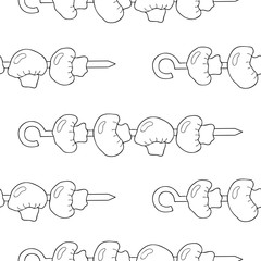 Seamless pattern of shish kebab from mushrooms.