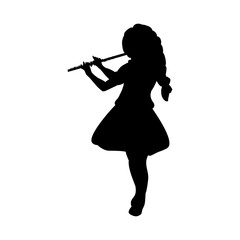 Silhouette girl music playing flute © KozyrevaElena