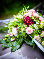The bridal bouquet in the summer at the wedding