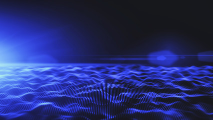 Abstract blue digital waves background with light flare - obrazy, fototapety, plakaty