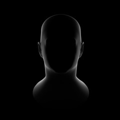 white sculpture man head with dramatic light schemes on face isolated on black background - 3d illustration