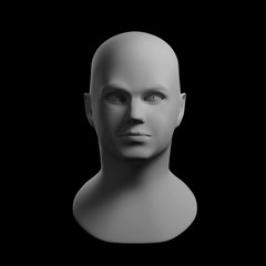 white sculpture man head with dramatic light schemes on face isolated on black background - 3d illustration