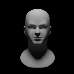 white sculpture man head with dramatic light schemes on face isolated on black background - 3d illustration