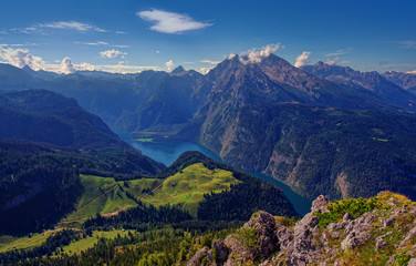 Konigssee lake in Germany Alps. aerial view from Jenner peak