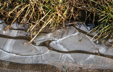 Eispfütze am Wegrand