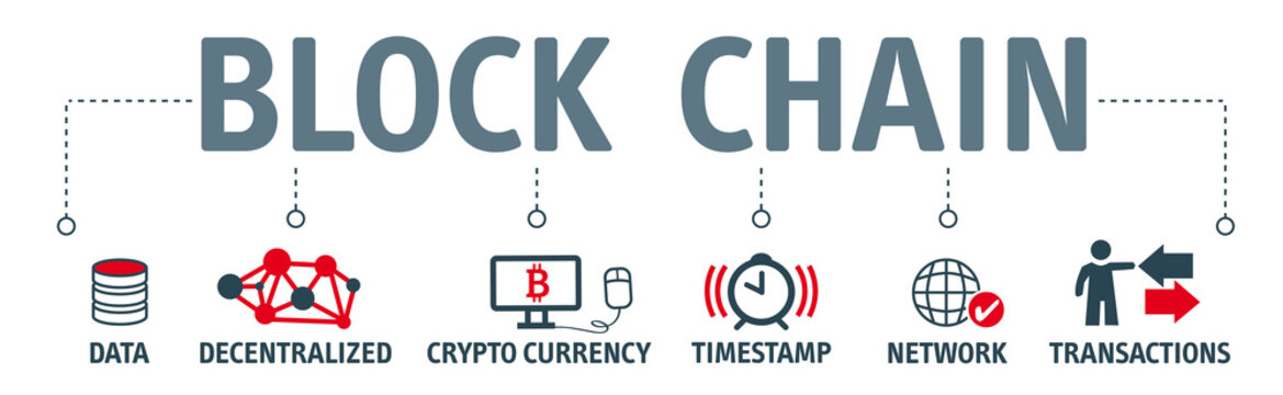 Banner Blockchain concept with keywords and vector icons