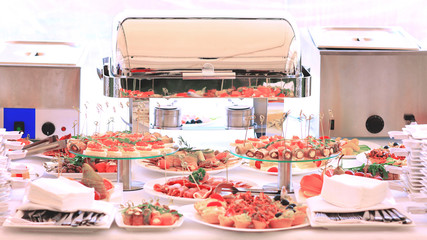 catering table set service with silverware