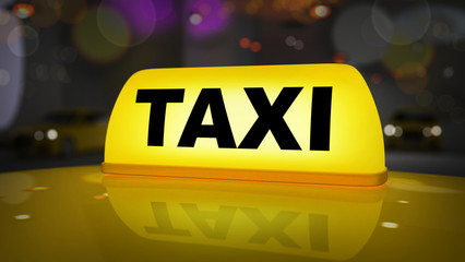 Yellow taxi sign on roof car