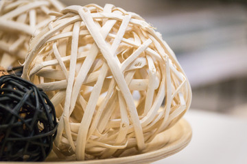 Woven wicker or bamboo balls used for decorating