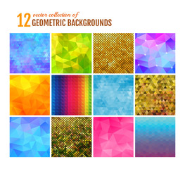 Set of 12 modern geometric backgrounds.  Vector illustration.