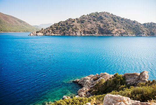 View of islands in Mediterranean Sea. Marmaris. Turkey