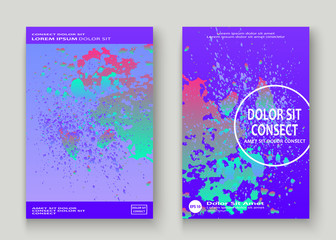 Neon explosion paint holographic splatter artistic cover design. Fluid blue gradient dust splash texture background. Trendy creative template vector Cover Report Catalog Brochure Flyer Product