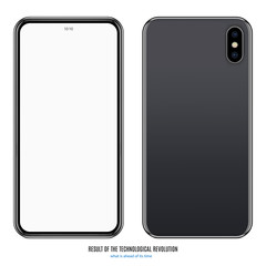 smartphone in black color with blank screen and back side on white background. stock vector illustration eps10