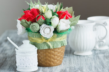 Bouquet from colored paper flowers