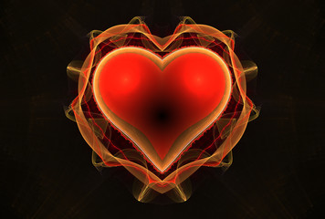 Bright abstract fractal red heart, Fractal heart fantasy