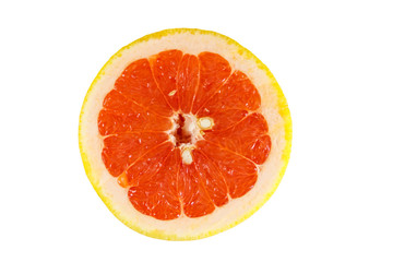 Slice of ripe grapefruit isolated on white background