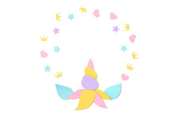 Unicorn circle frame paper cut on white background - isolated © niradj