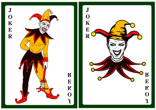 Joker in colorful costume playing card