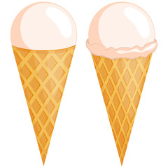 Colorful vanilla ice cream cone set.
