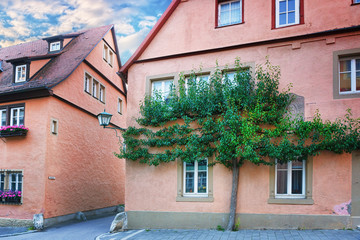 .A warm summer evening in the old German town of Rothenburg ob der Tauber. Bavaria. Germany.