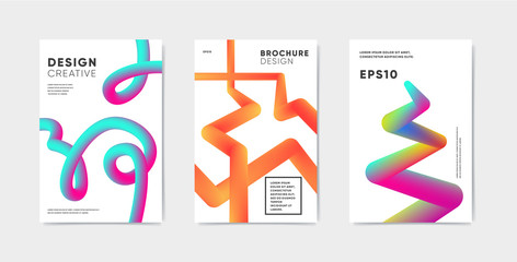 Modern abstract covers set with futuristic design. Trendy twisting shapes on minimal design