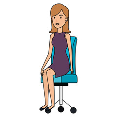 businesswoman posing on office chair vector illustration design