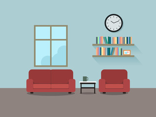 Living room with sofa. Vector interior illustration